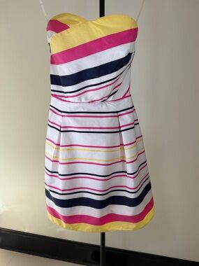 Lilly Pulitzer Felicity Strapless Dress - Pink/Navy/Yellow Stripe - Size 2